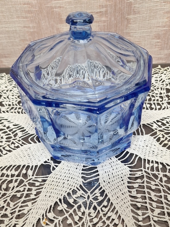 Indiana Glass Other - Indiana Glass Blue Octagonal Covered Candy Dish